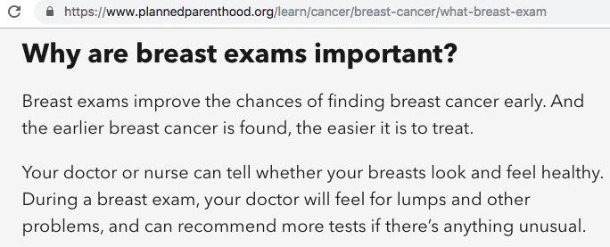Breast Exam Planned Parenthood - Low Level of Care