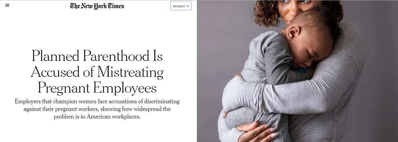 Image: New York Times' article on how Planned Parenthood treats pregnant employees