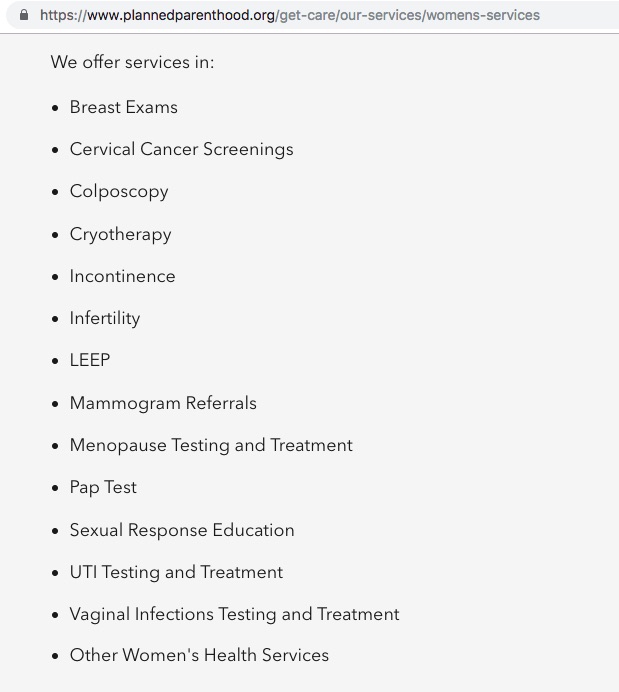 Planned Parenthood List of Services - Not Everything Women Need