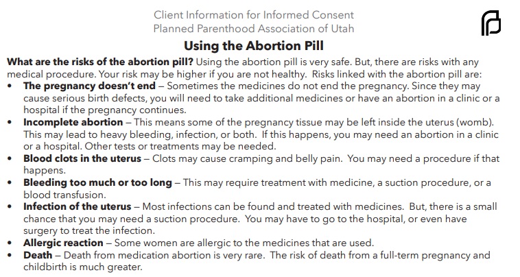 Image: Planned Parenthood medical abortion consent form risks of abortion