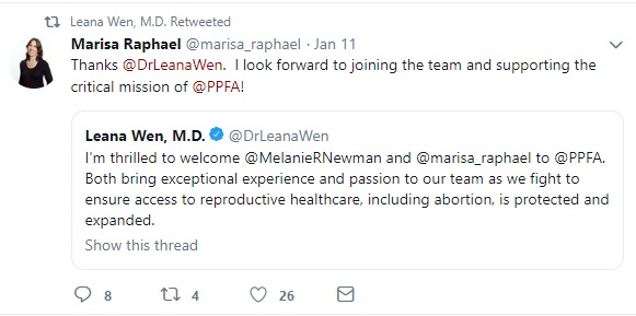 Image: Marisa Raphael Twitter Jan 11 2019 job at PPFA