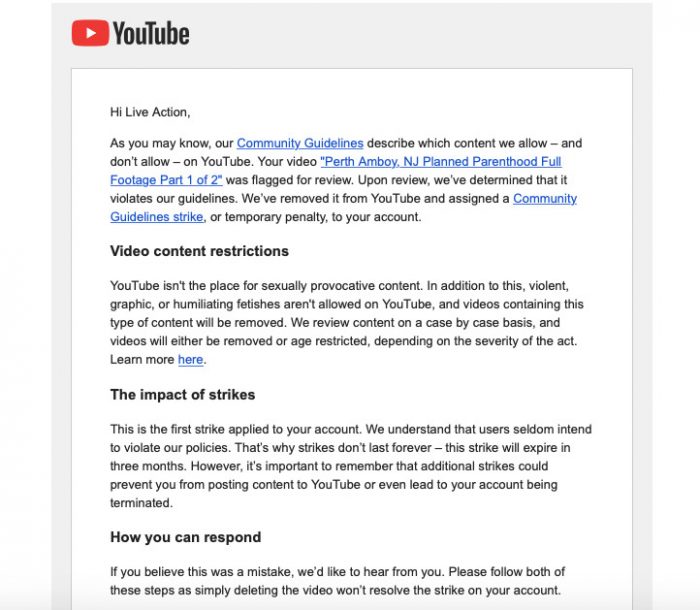 YouTube censors Live Action video