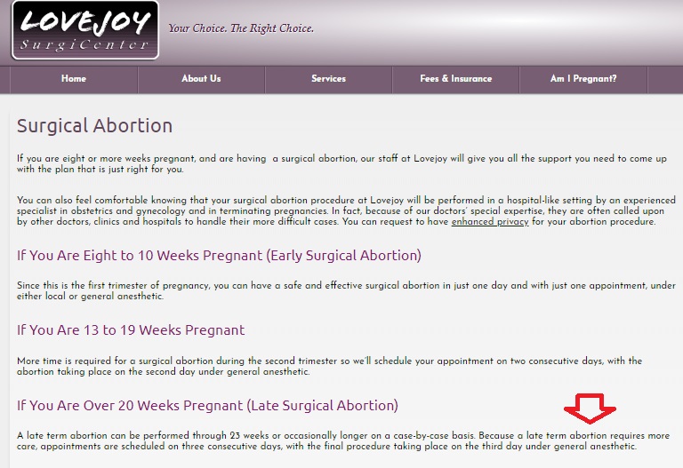 Image: Abortion clinic uses Late-Term abortion on website