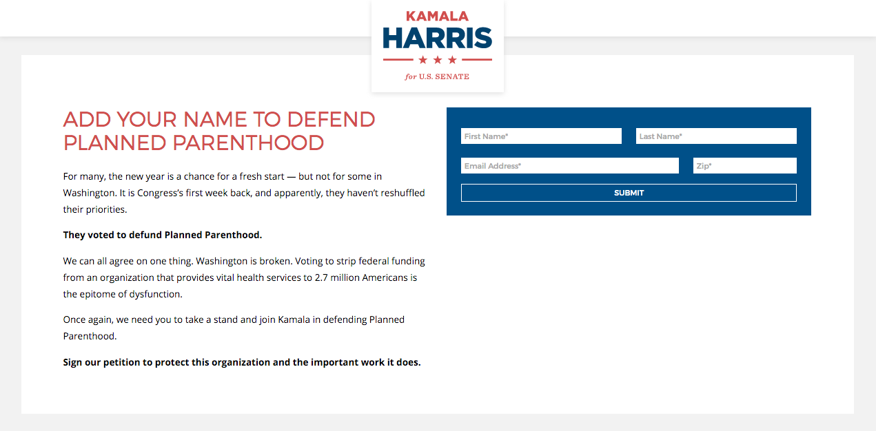 Image: Kamala Harris 2016 campaign website promotes Planned Parenthood