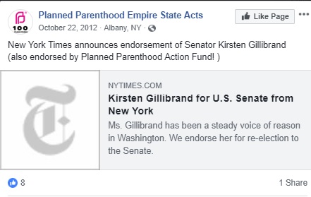 Image: Kirsten Gillibrand endorsed by Planned Parenthood