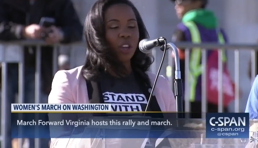 Image: PP's political spokesperson Wendi Wallace speaks at 2018 Women's March