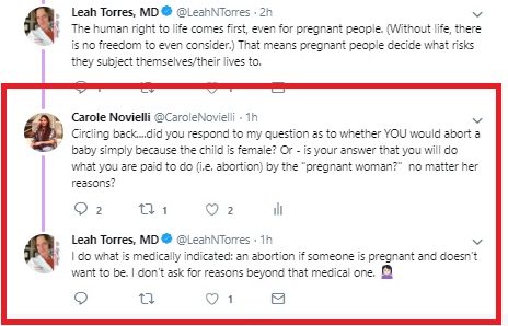 Image: Leah Torres on sex selection abortion (Image: Twitter) 