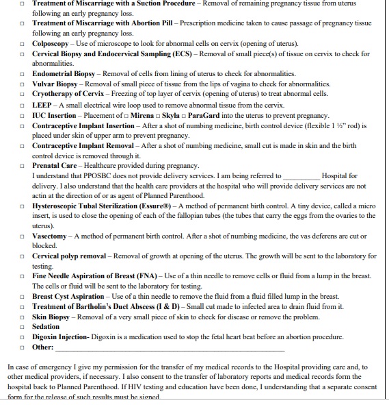 Image: Planned Parenthood San Bernardino Counties abortion consent form Digoxin abortion IUD IUC