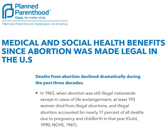 Image: Planned Parenthood on illegal abortion deaths prior to Roe