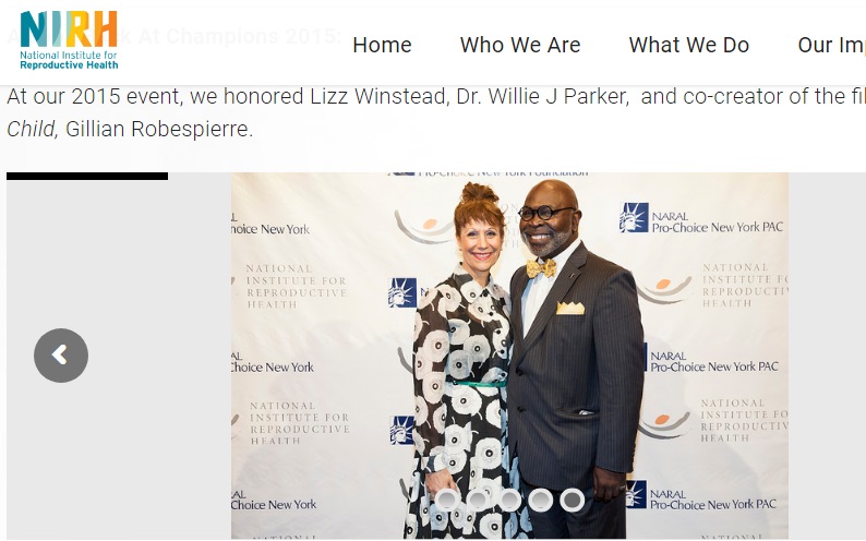 Image: Willie Parker 2015 NARAL Champion of Choice Award with Liz Winstead (Image credit NIRH) 