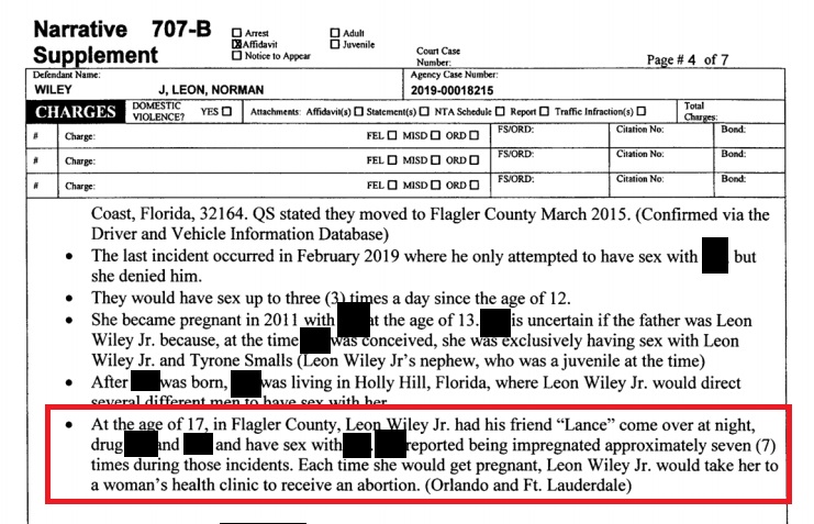 Image: Leon Norman Wiley seven abortions (Flagler County Police Report) 