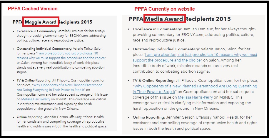 Image: PPFA Maggie Award now Media Award