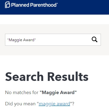 Image: Planned Parenthood search Maggie Award (PPFA website 05132019) 