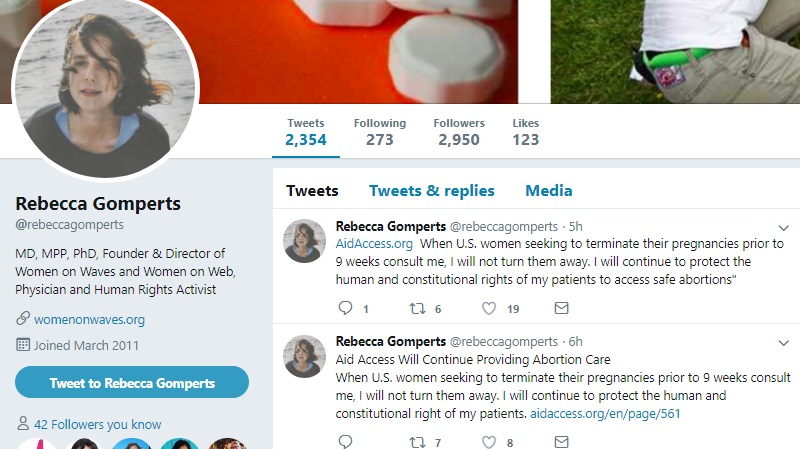 Image: Rebecca Gomperts founder of Aid Access defiant to offer illegal abortion pills online (Image: Twitter) 