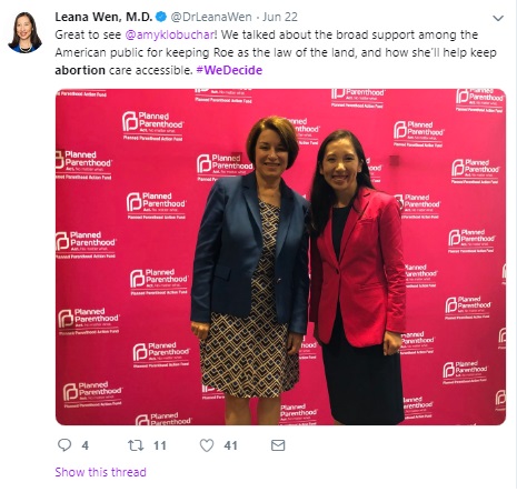 Image: Amy Klobuchar June 2019 We Decide Forum w/ Planned Parenthood (Image: Twitter) 