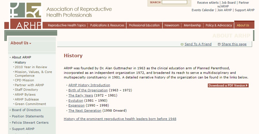 Image: Assoc of Reproductive Health Professionals (ARHP) history founded by Alan Guttmacher