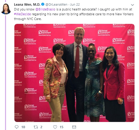 Image: Bill DeBlasio June 2019 We Decide Forum w/ Planned Parenthood (Image: Twitter) 