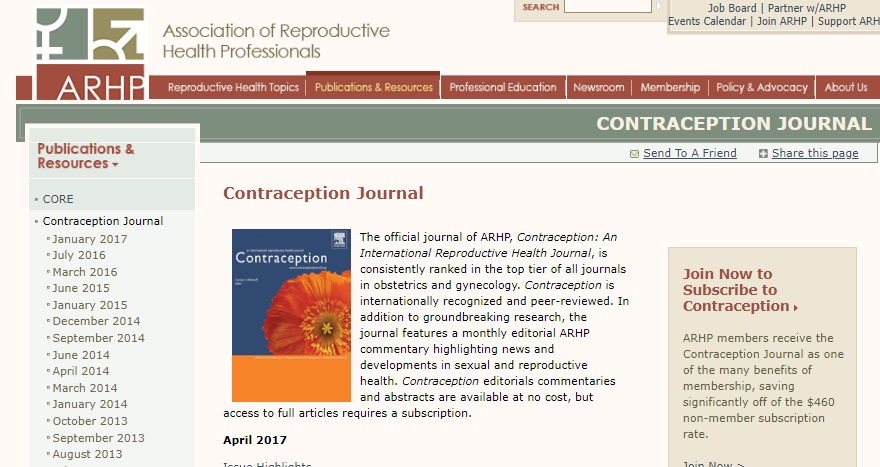 Image: Contraception Journal official Journal of Assoc of Reproductive Health Professionals (ARHP)