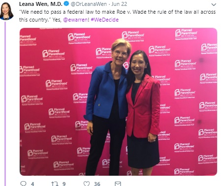 Image: Elizabeth Warren June 2019 We Decide Forum w/ Planned Parenthood (Image: Twitter) 