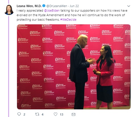 Image: Joe Biden June 2019 We Decide Forum w/ Planned Parenthood (Image: Twitter) 