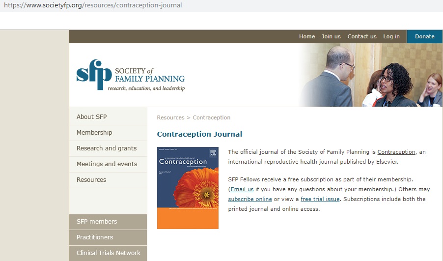 Image: Journal Contraception official Journal of Society of Family Planning (SFP)