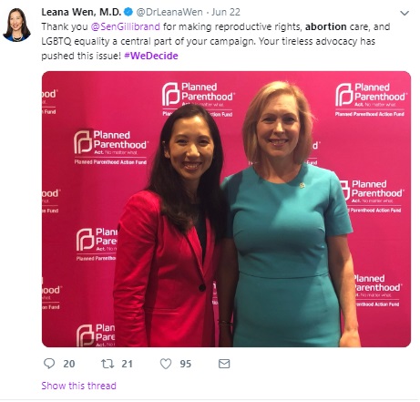 K Gillibrand June 2019 We Decide Forum w Planned Parenthood (Image: Twitter) 