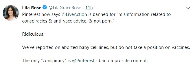 Image: Lila Rose Tweet on Pinterest blocking Live Action