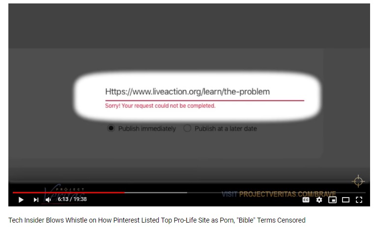 Image: Live Action is blocked at Pinterest per Project Veritas