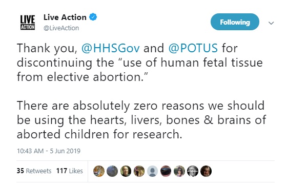 Image: Live Action responds to Trump move to limit aborted fetal tissue research 2019