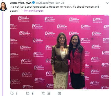 Image: Marianne Williamson June 2019 We Decide Forum w/ Planned Parenthood (Image: Twitter) 