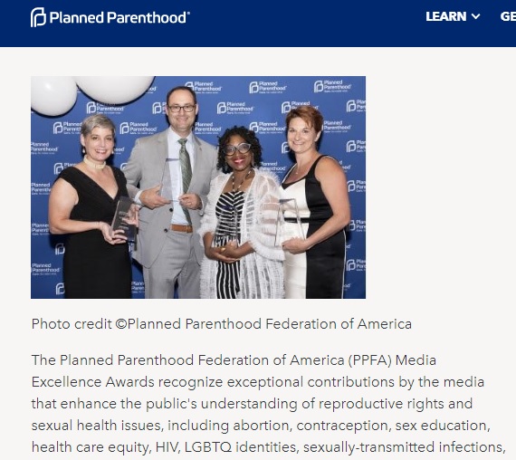 Image: Planned Parenthood Media Excellence Award June 2019 to Mo abortion docs (Image: Screen of website accessed 06/27/2019) 