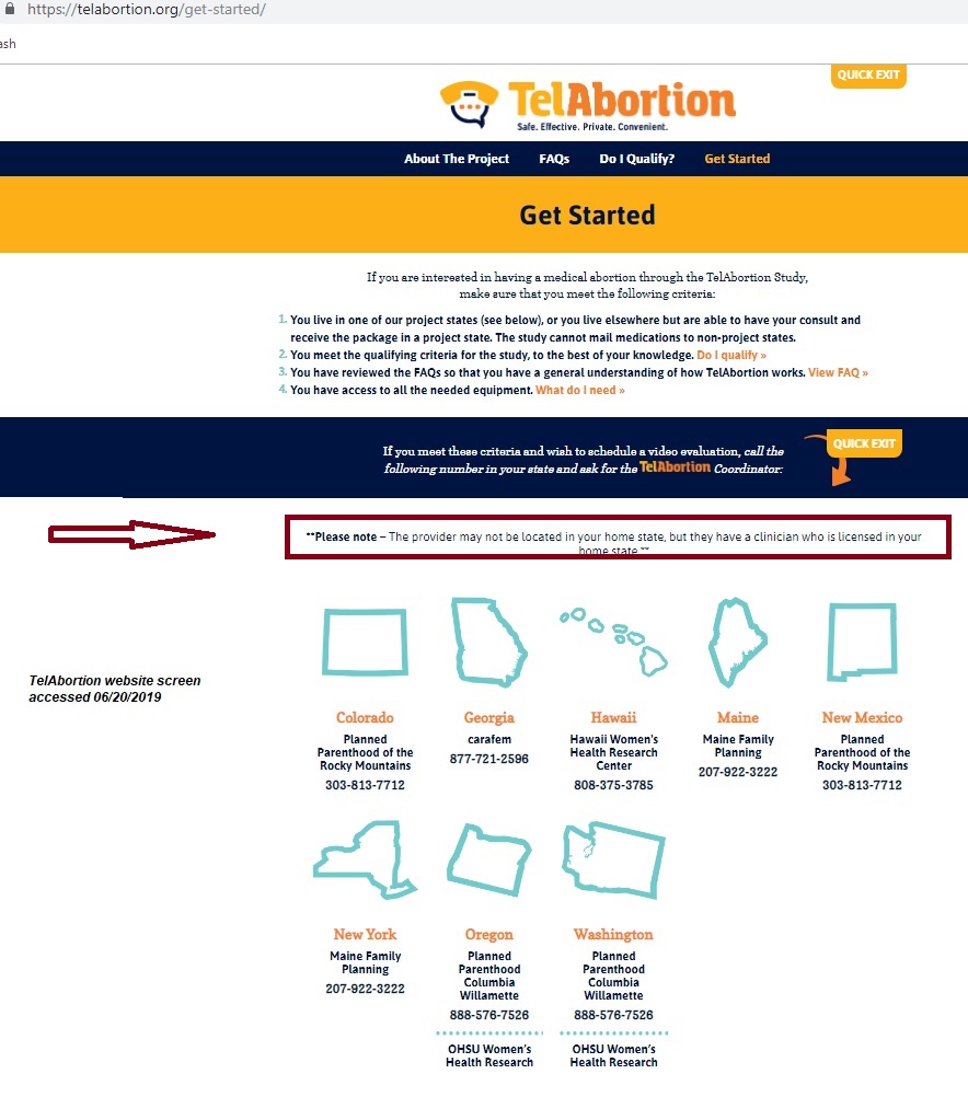 Image: TalAbortion locations screen accessed of June 20 2019