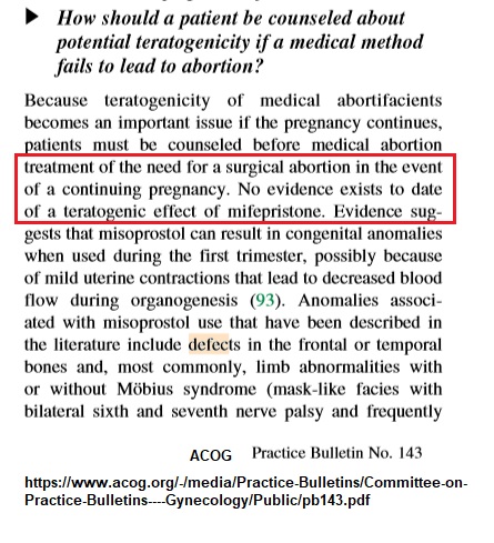 Image: ACOG Practice Bulletin 2014 abortion pill birth defects in continued pregnancy