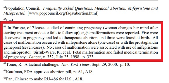 Image: CRS footnote few birth defects from abortion pill in ongoing pregnancies