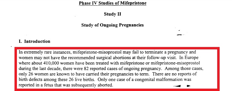 Image: FDA Phase 1V few birth defects in ongoing pregnancies: FDA Abortion Pill Study 