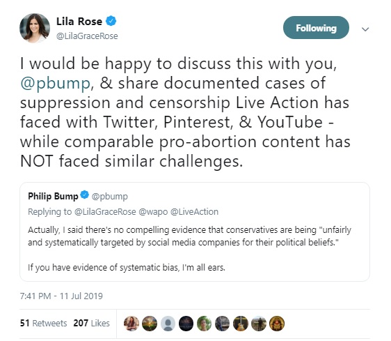 Image: Lila Rose calls out WAPO correspondent Philip Bump over Tech censorship (Image: Twitter)