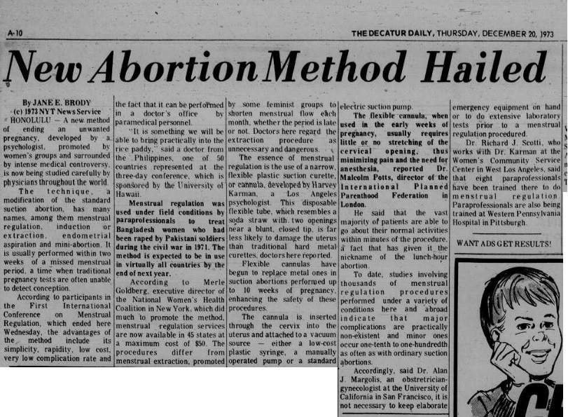 Image: Menstrual Regulation developed by Harvey Karman in 1970s