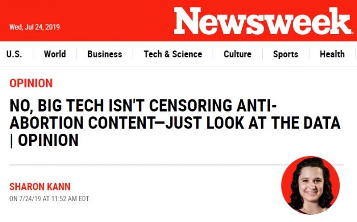 Image: Sharon Kann pens inaccurate Newsweek piece on social censorship of pro-life groups