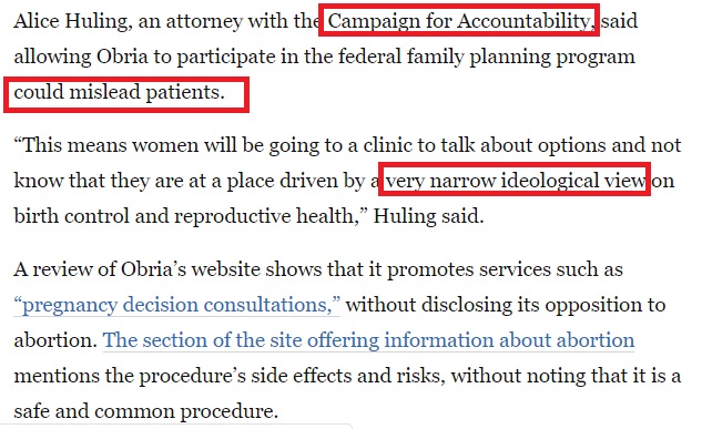 Image: WAPO bias against pro-life Title x recipient quotes pro-abortion Campaign for Accountability