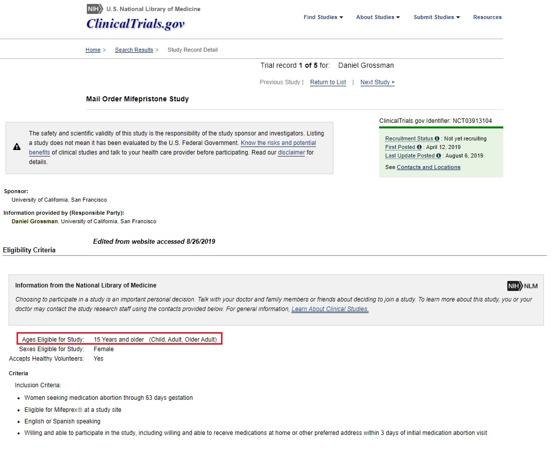 Image: Abortion pill trial by Pharmacy Mail Order conducted by UCSF and Danial Grossman