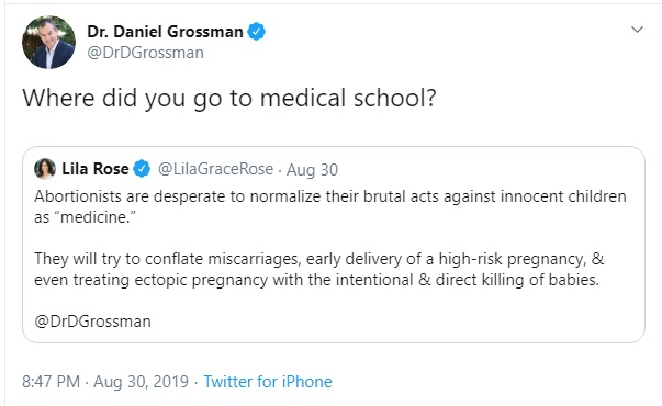 Image: Daniel Grossman abortionist questions Live Action president Lila Rose (Image Twitter) 