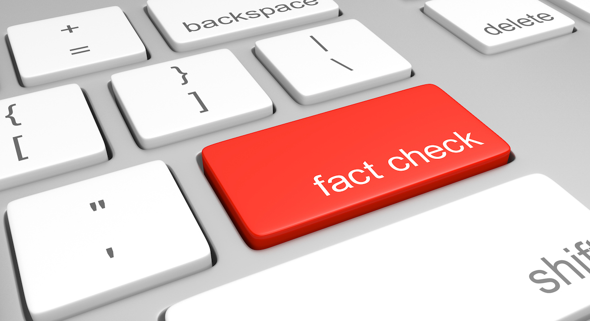 Key on a computer keyboard for fact checking statements