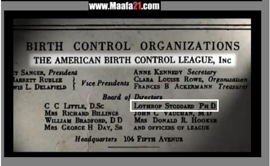 Image: Lothrop Stoddard, on Margaret Sanger board (Image credit: Maafa21 Documentary) 