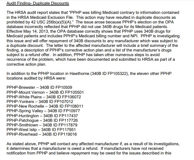 Image: Planned Parenthood NY HRSA 340B drug overbilling violations