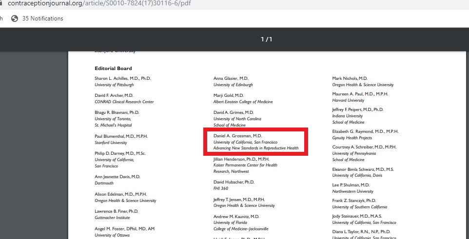Image: Daniel Grossman editorial board of Journal Contraception