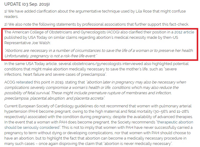 Image: Health Feedback fact check ACOG update
