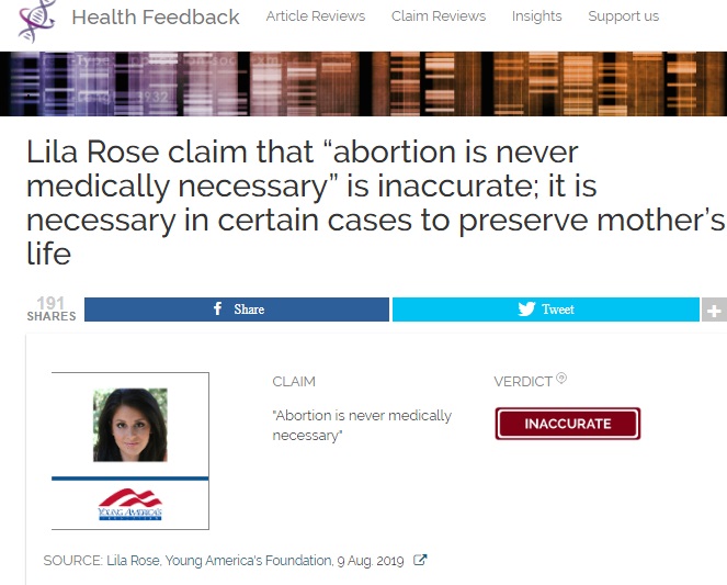Image: Health Feedback fact check Lila Rose