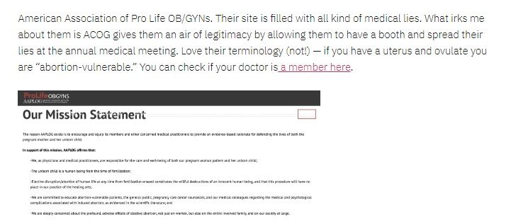 Image: Jen Gunter calls AAPLOG website medical lies