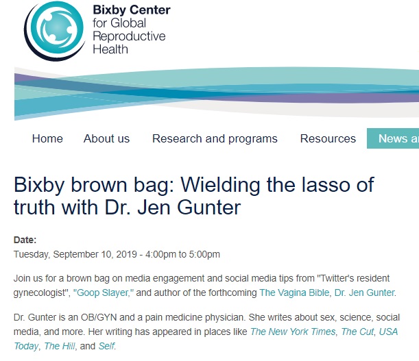 Image: Jen Gunter to speak at the Bixby Center