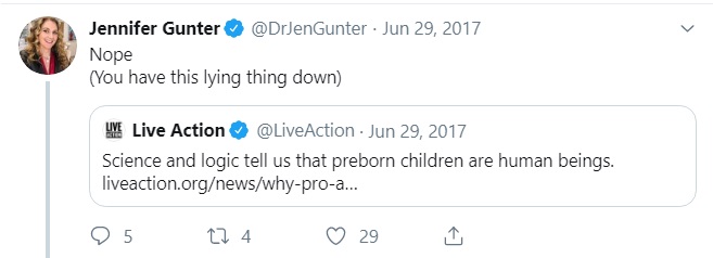 Image: Jen Gunter tweets to Live Action (Image: Twitter) 